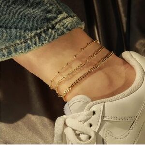 GOLD 14k Gold Plated 3pc Chain Anklets